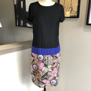 BODEN short sleeve color block silk blend drop waist sheath dress | 4L